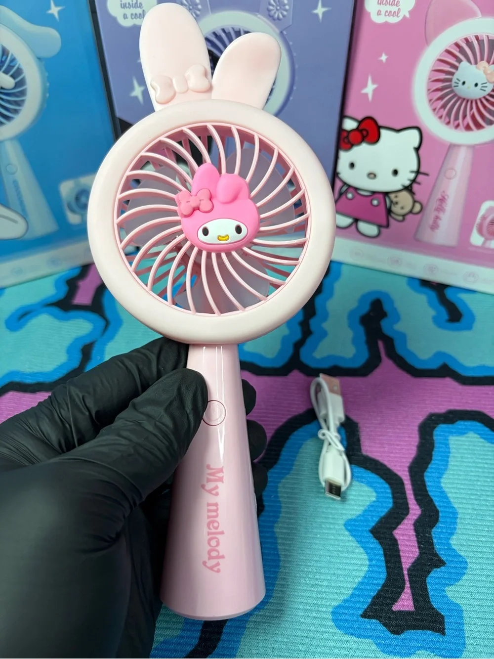 MY MELODY! Pink Mini Handheld Fan WITH LED LIGHTS for Kids Strong Little Fan!!